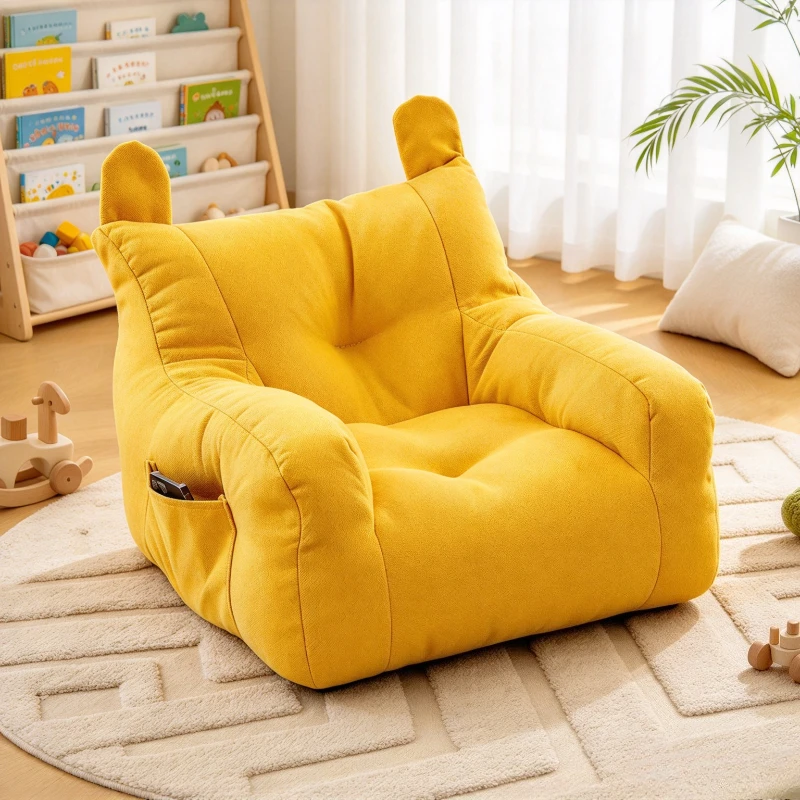 Baby Sofa Chair Yellow Plush Infant Floor Seat 45×45×35cm Reclining Support Breathable Fabric Wide Cushion for Nursery Use