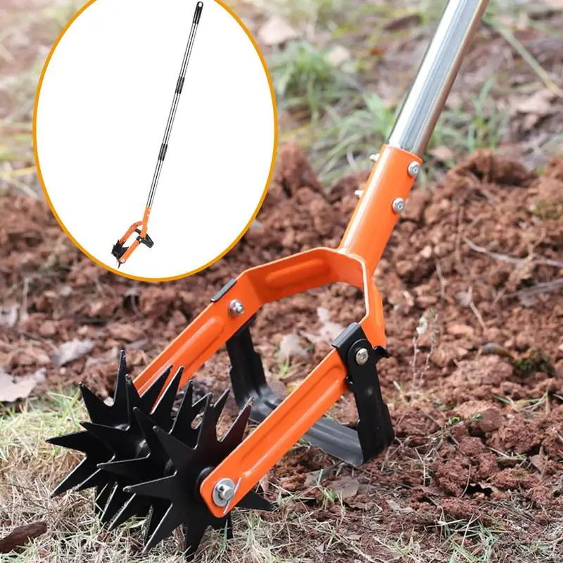 Garden Cultivator Tool Steel Hand-Held Tiller With Foot Bar Heavy Duty Hard And Soft Soil Loosener With Non-Slip Handle For Lawn