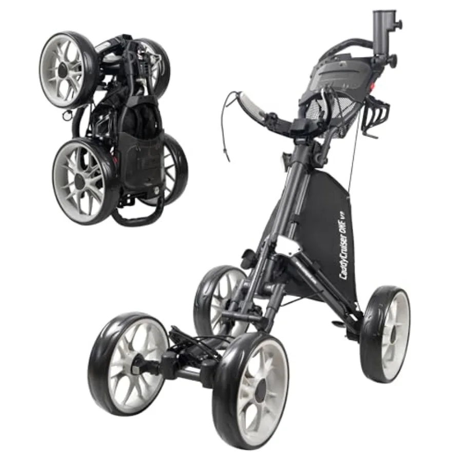

4 Wheel Golf Push Cart Caddycruiser One Version 8 1-Click Folding Trolley Lightweight Compact Pull Caddy Cart Easy to