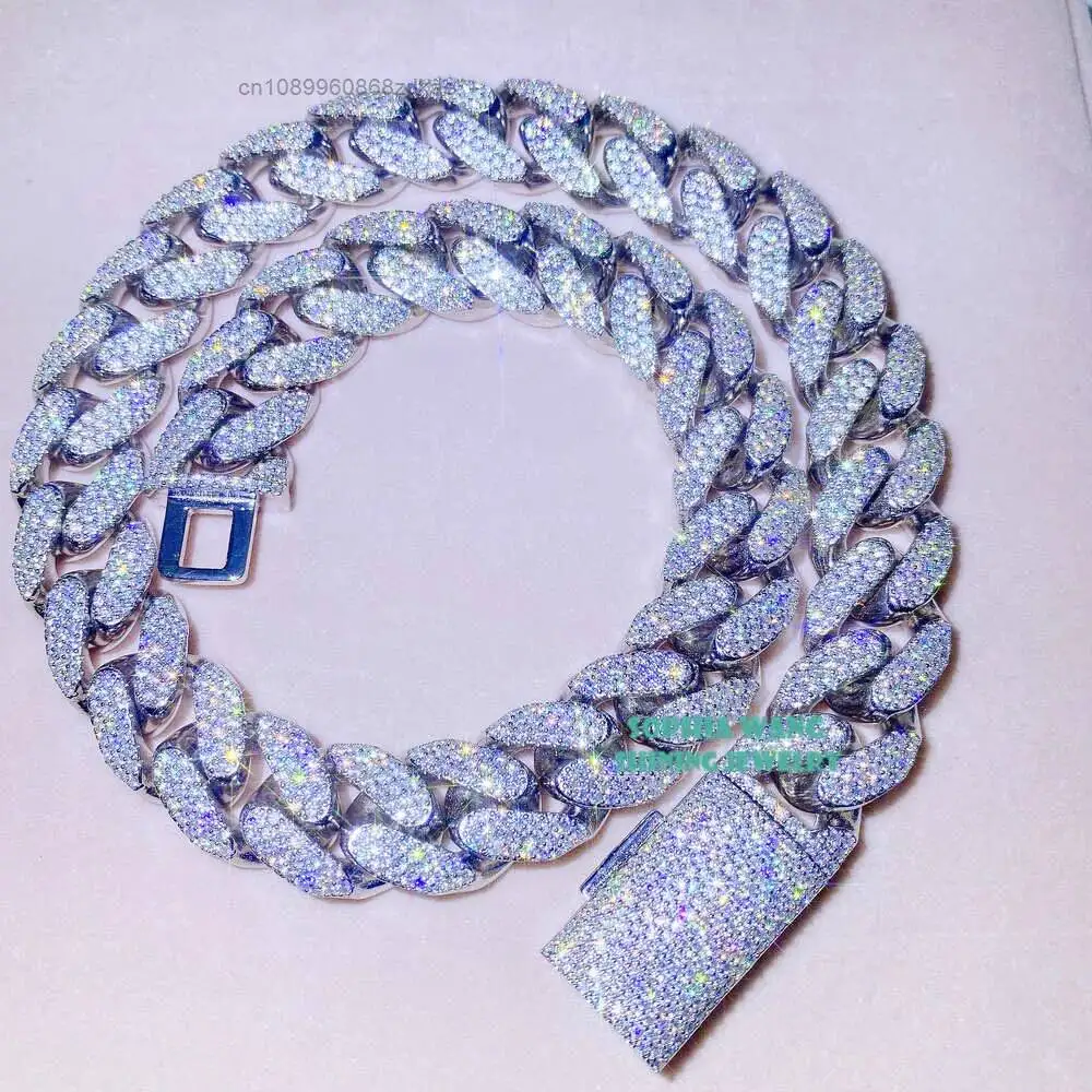 Luxury Hip Hop Iced Out Pass Diamond Tester 3rows 18mm Thick Heavy Solid Honeycomb Vvs Miami Moissanite Cuban Chain.