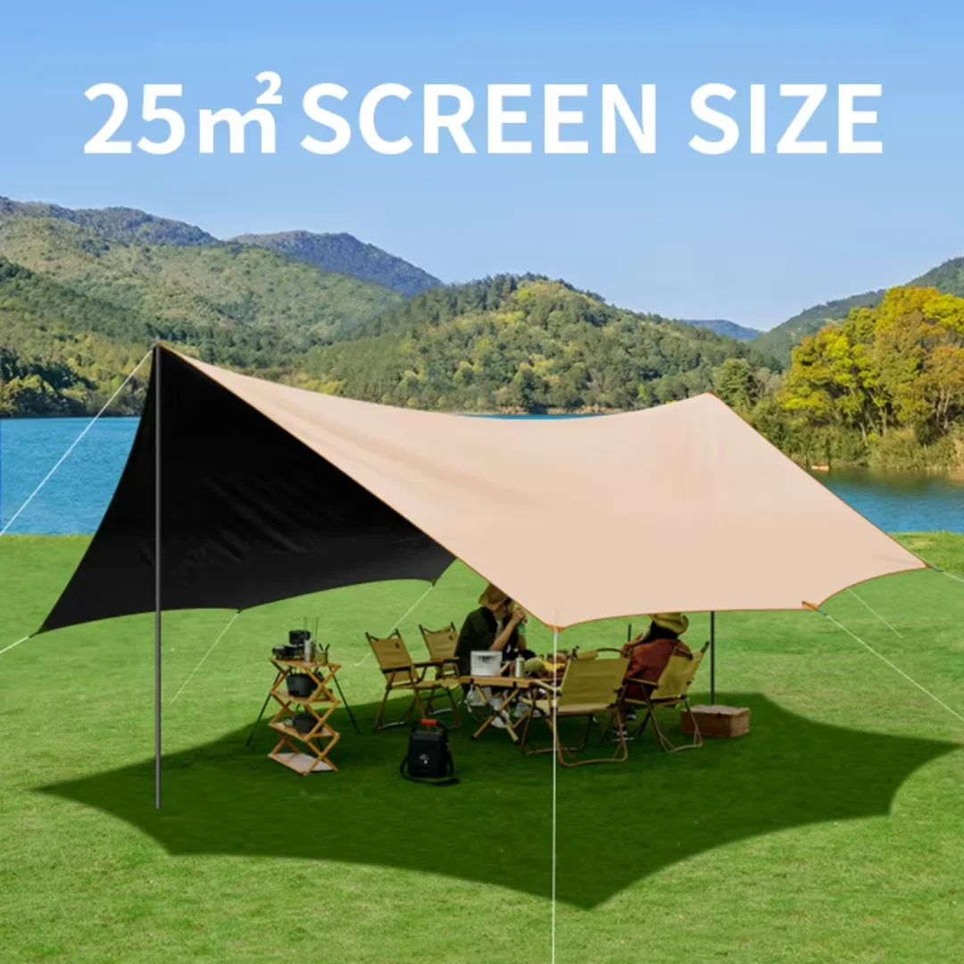 1 apricot-colored black PVC canopy camping tent outdoor gear for beach, park, and wilderness, sunshade and rainproof shelter