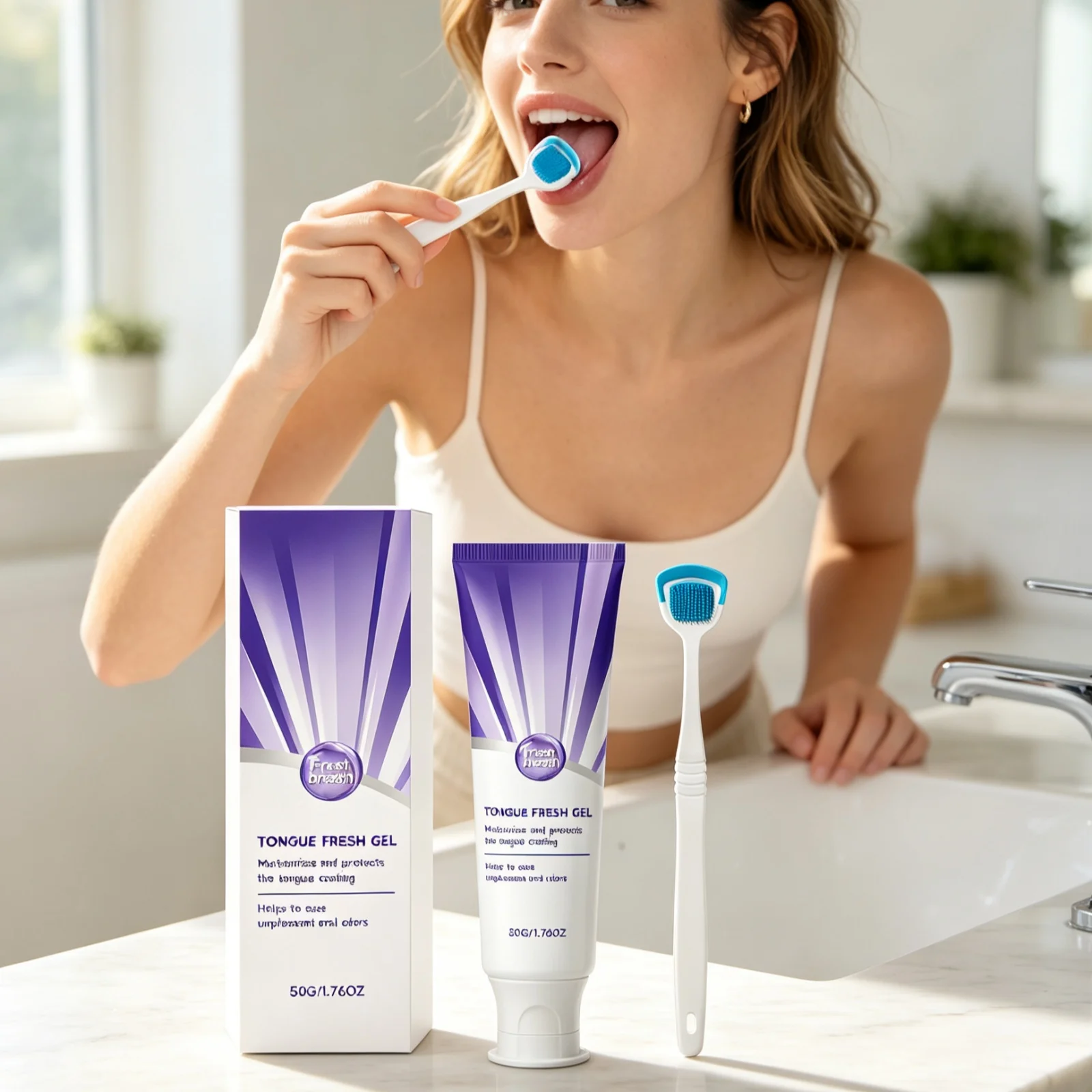 Tongue Cleaning Gel Removes Tongue Coating Improves Bad Breath Reduces Bacteria Soothes Mouth Freshness Mouth Tongue Scraper Set