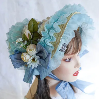 2023 Hot Selling Rural Lolita Hat for Girls, Palace Lace Flower French Vintage Straw Cap