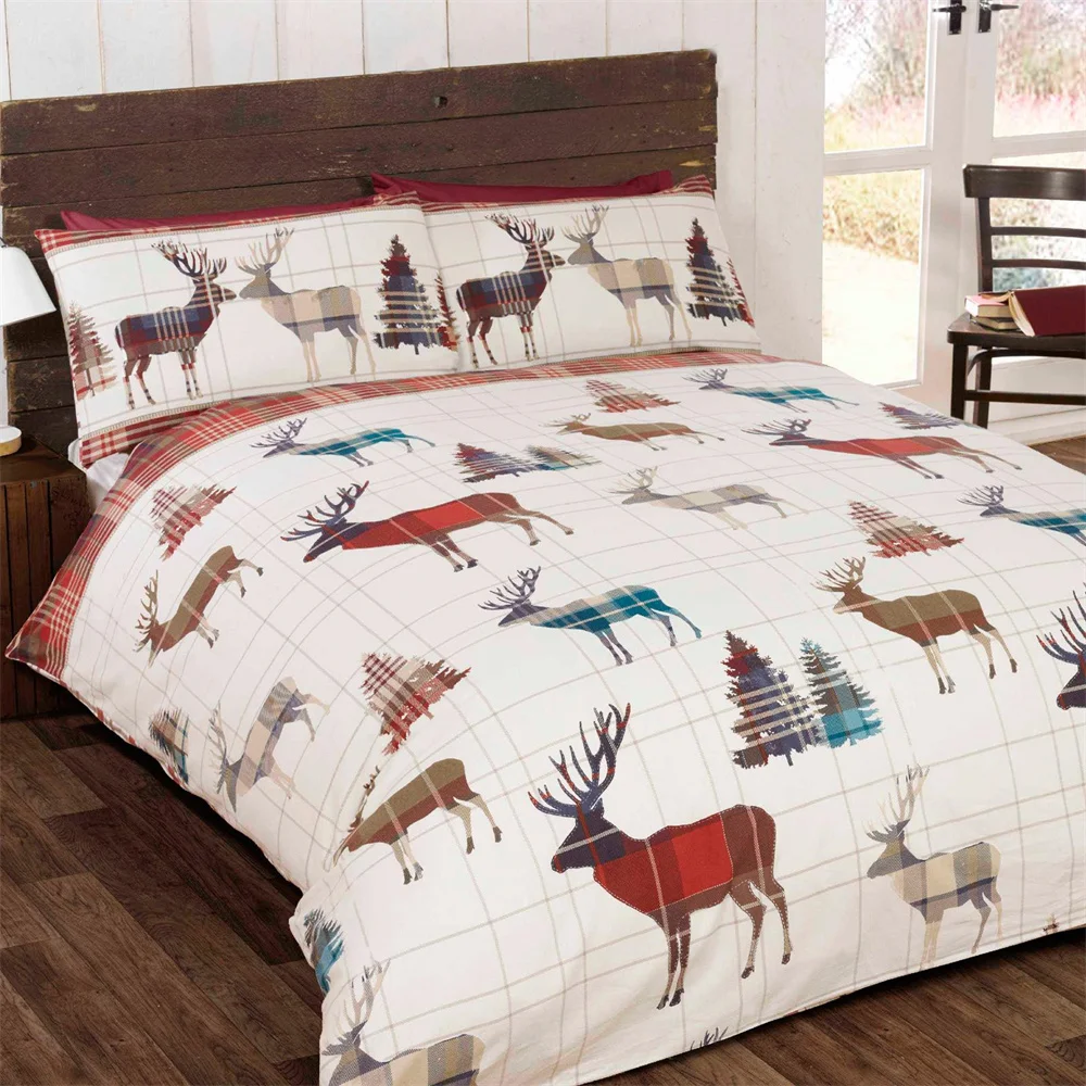 Buon natale copripiumino Tartan Deer reversibile Check copripiumino Set copripiumino Set biancheria da letto decorazioni rosse Festival