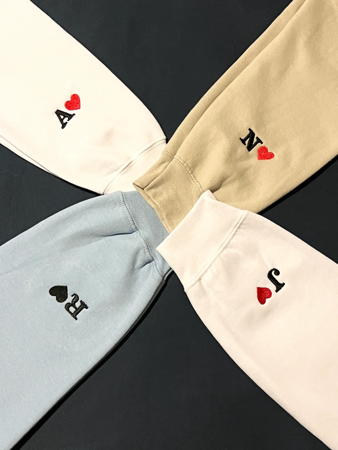 Custom Embroidered Roman Numeral Sweatshirt | Date, Heart and Initial On Sleeve | Personalized Couples Gifts | Couple Valentine