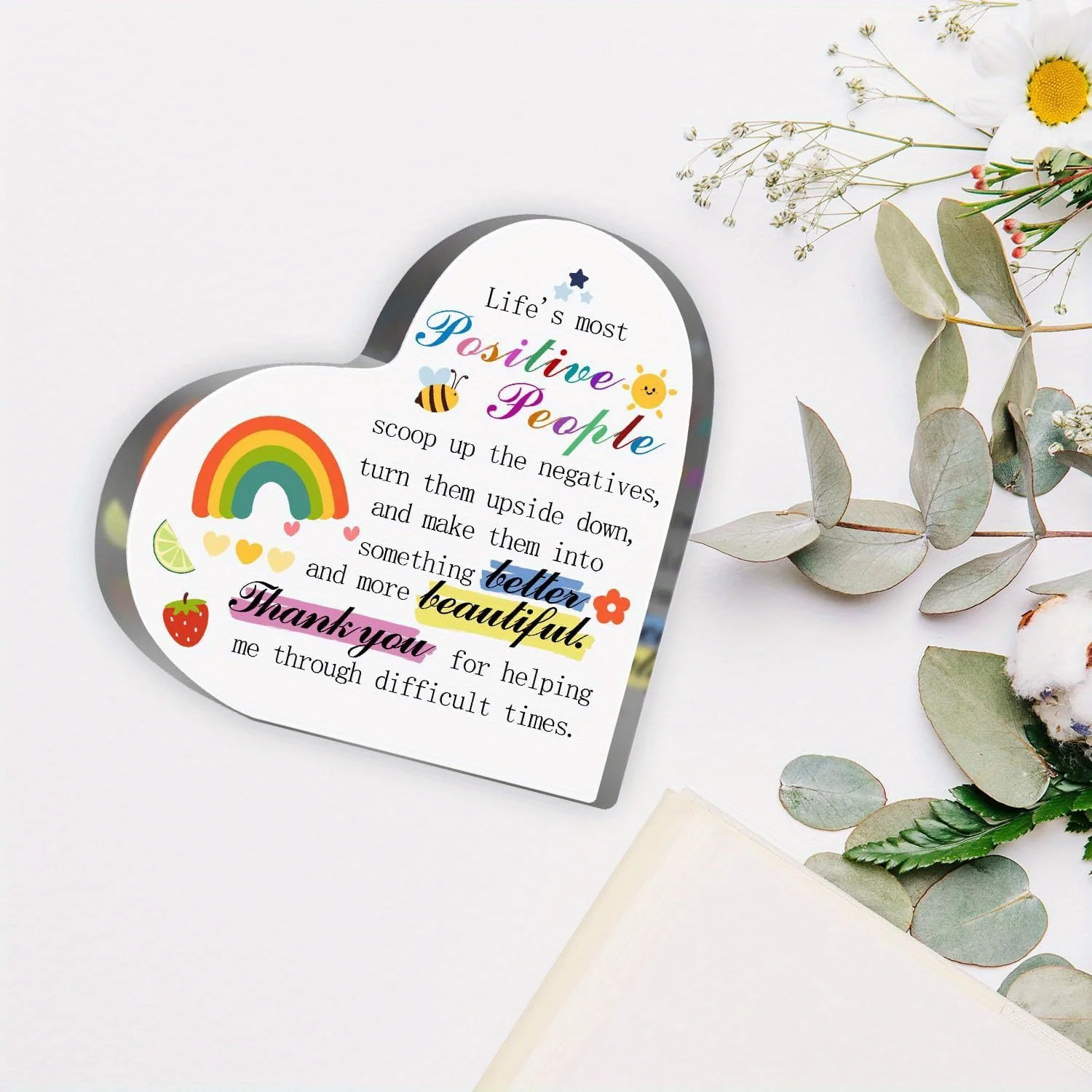 CIFBUY Acrylic Plaque Heart Rainbow Bee Desktop Decor Inspirational Friendship Quote Coworker Gift Home Office Wall Art
