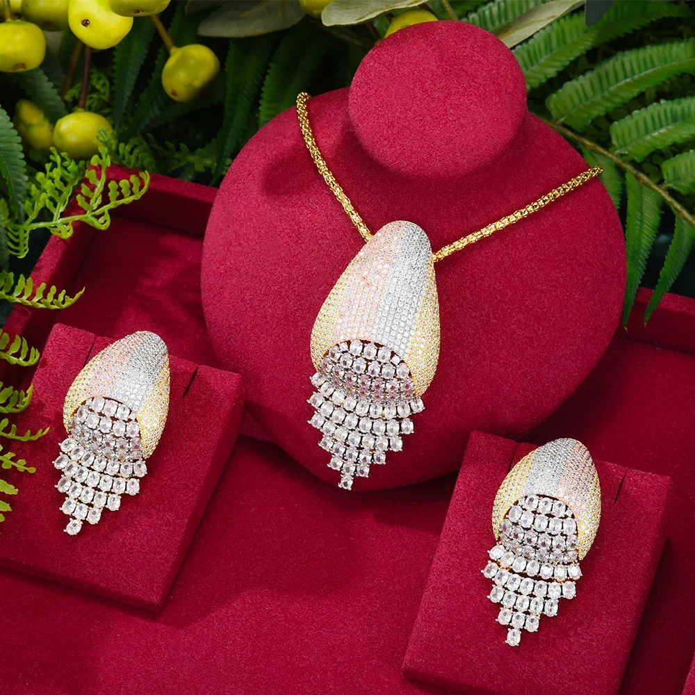 

KellyBola Fashion Luxury Full Cubic Zirconia Necklace and Earring Set Female Bride Wedding Banquet High Quality Jewelry