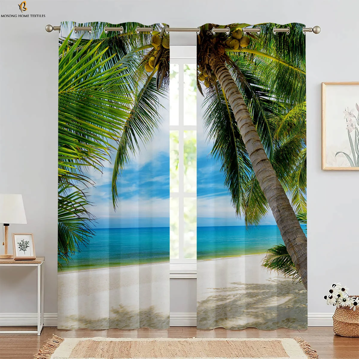 

Seaside Scenery Sunset Coconut Tree 3d Stereo Printing Curtain Rod Pocket Bedroom Kitchen Living Room Window Curtain 2 Pieces