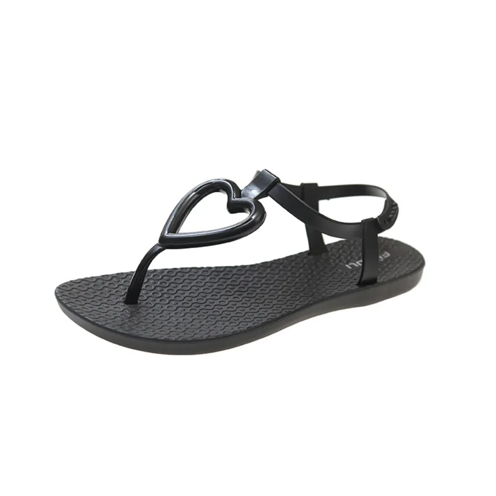 

Sweet Hollow Heart Flip Toe Sandals Anti Slip Anti Odor Slippers Women Beachwear PVC Ladies Shoes Summer