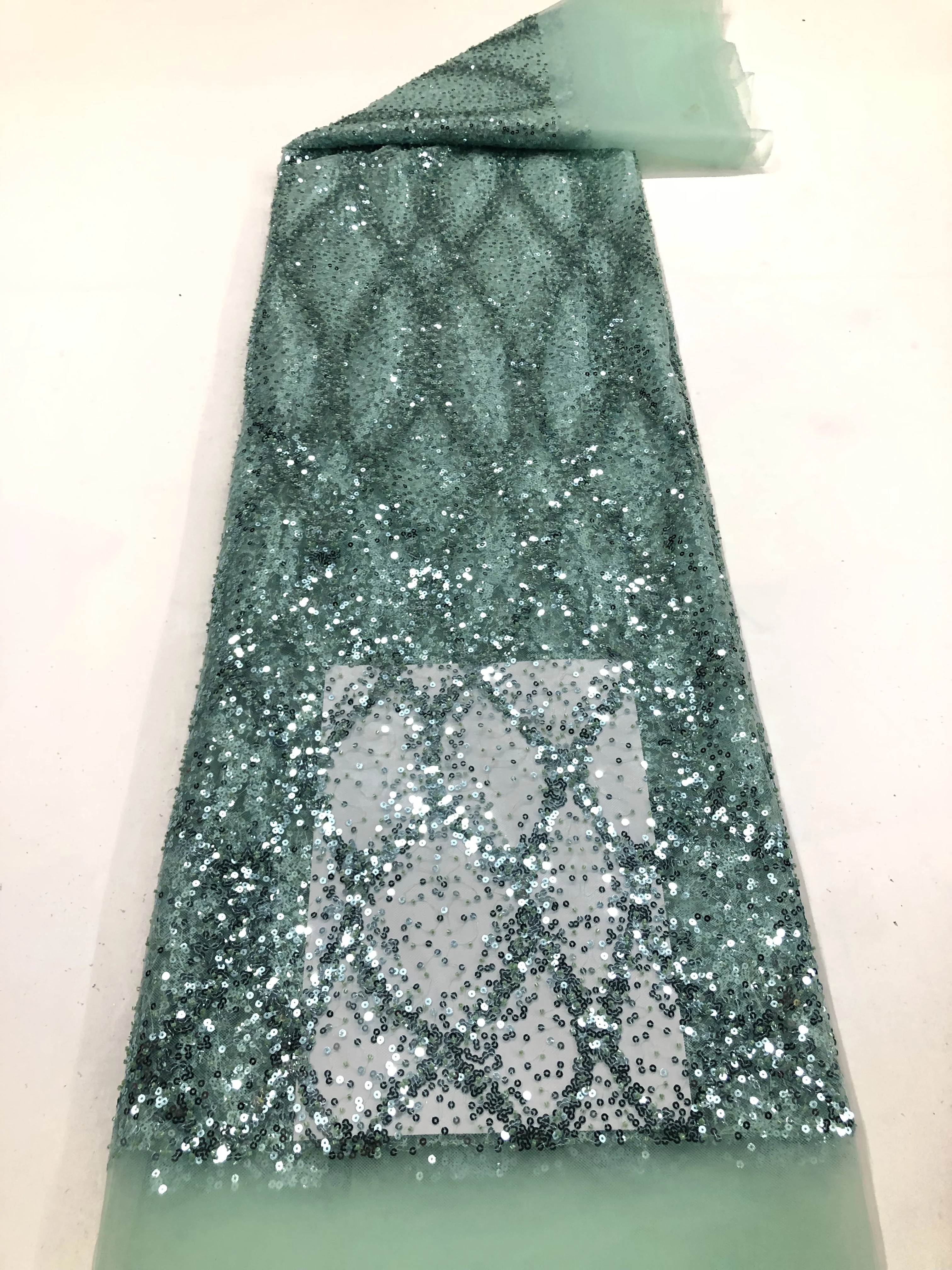 

African French Nigerian 2025 New High End Tulle Lace Fabric With Beads Sequins for Embroiderg Wedding Party Bride Sewing Dress