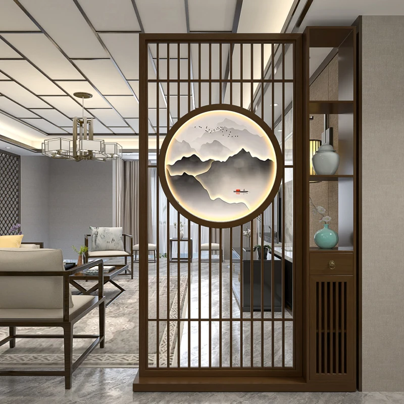 

New Chinese-style home screen partition, living room entrance cabinet, solid wood blocking, light luxury, modern simple househol