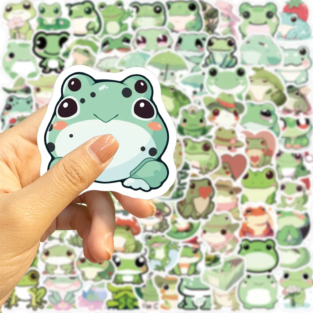 100 buah stiker katak kecil lucu alat tulis estetis perlengkapan sekolah DIY PVC dekorasi Korea Scrapbooking untuk anak-anak