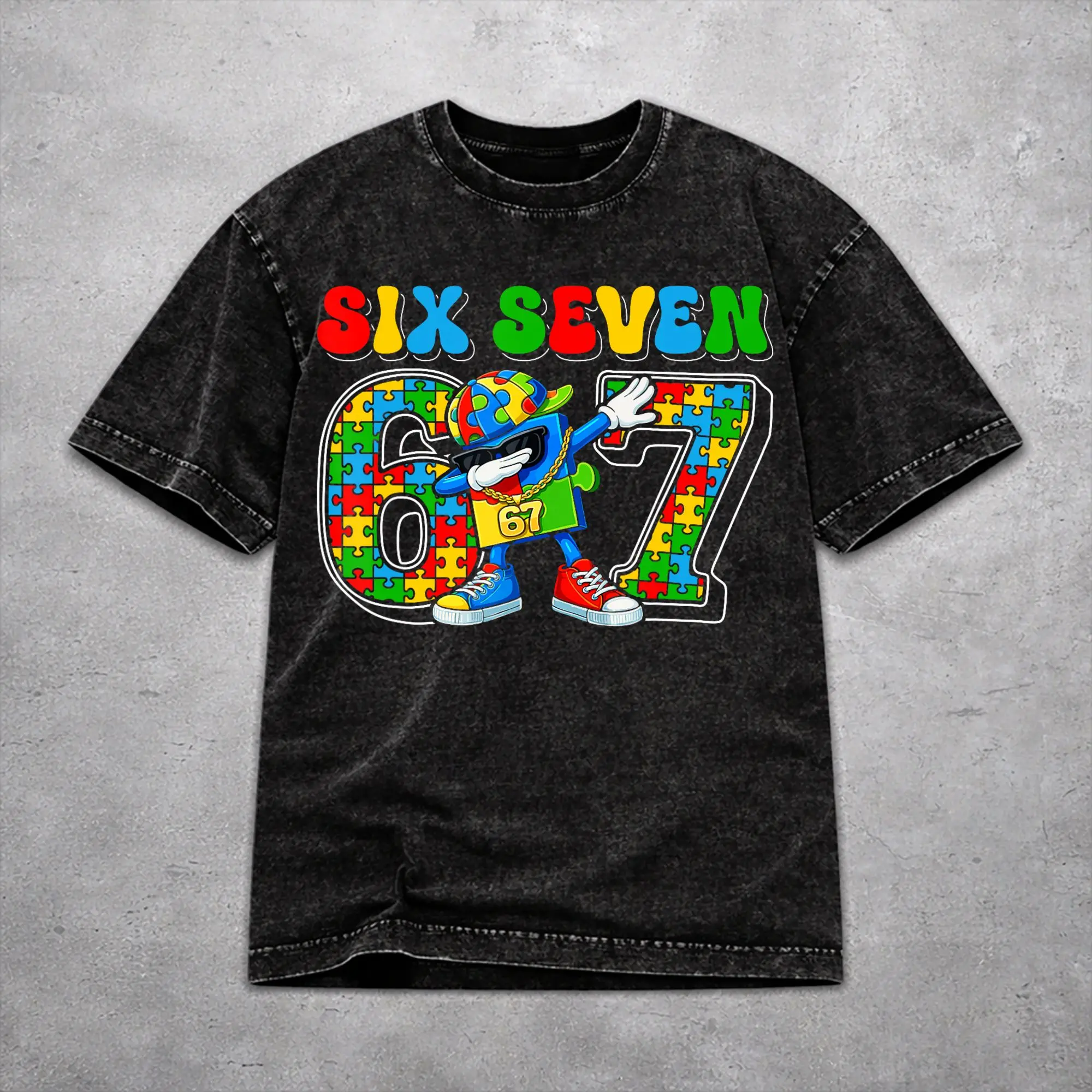 Men Women Vintage Washed T-shirts Dabbing Puzzle Autism Awareness Print T Shirt Outfit Oversize  Tees