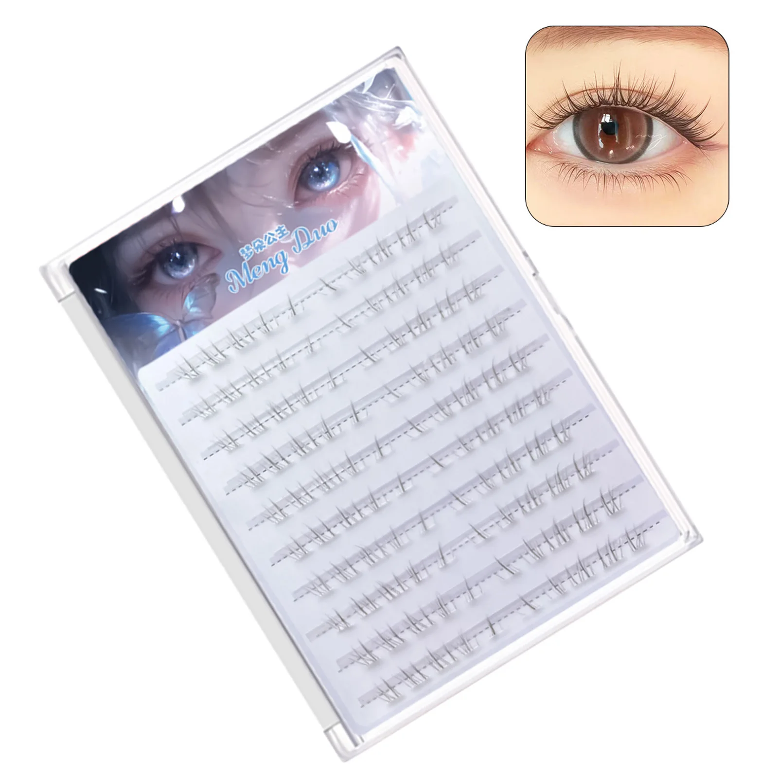 Sztuczne rzęsy do samodzielnego nakładania pod rzęsy, brązowe, długość mieszana 5-7mm, naturalny skręt C, rzęsy dolne z przezroczystym paskiem do makijażu.