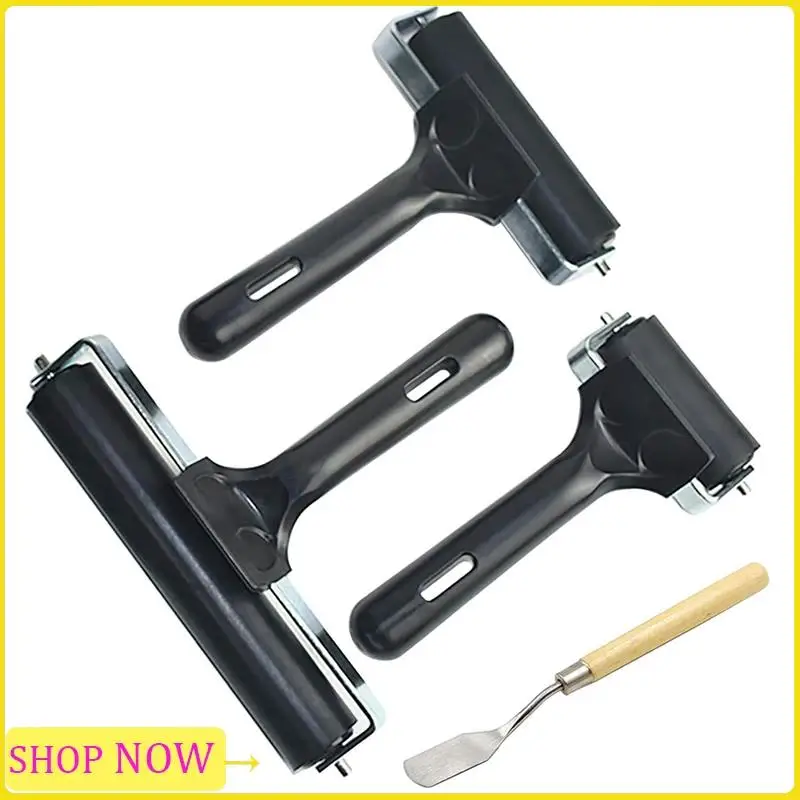 3 PCS Rubber Roller Brayer For Crafts,Printmaking Brayers,Hard Rubber Roller Brayers With 1Pcs Painting Scraper Easy To Use
