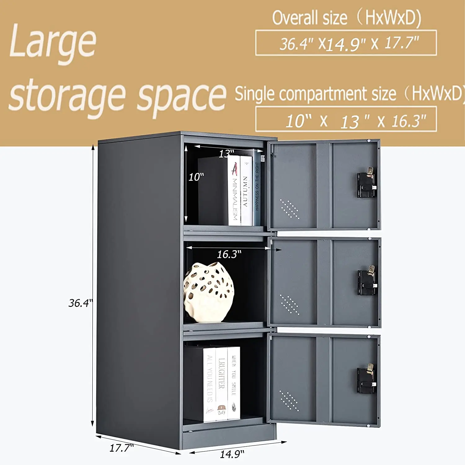 MECOLOR Vertical Single Tier Small Locker with Lock Latch 2 or 3 Compartment Storage for Employee,Home,Office,School,Kids