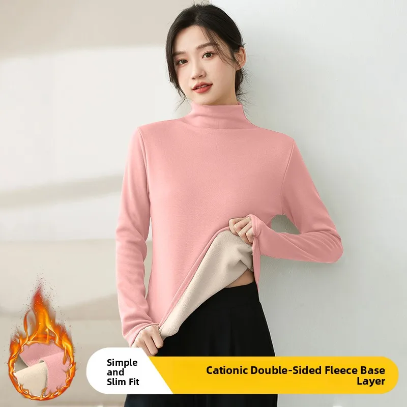 ionic Velvet f High Collar Fce Gefüttertes Damen Base irt Trendy Herbst Winter Thiened Long Sve Color Top