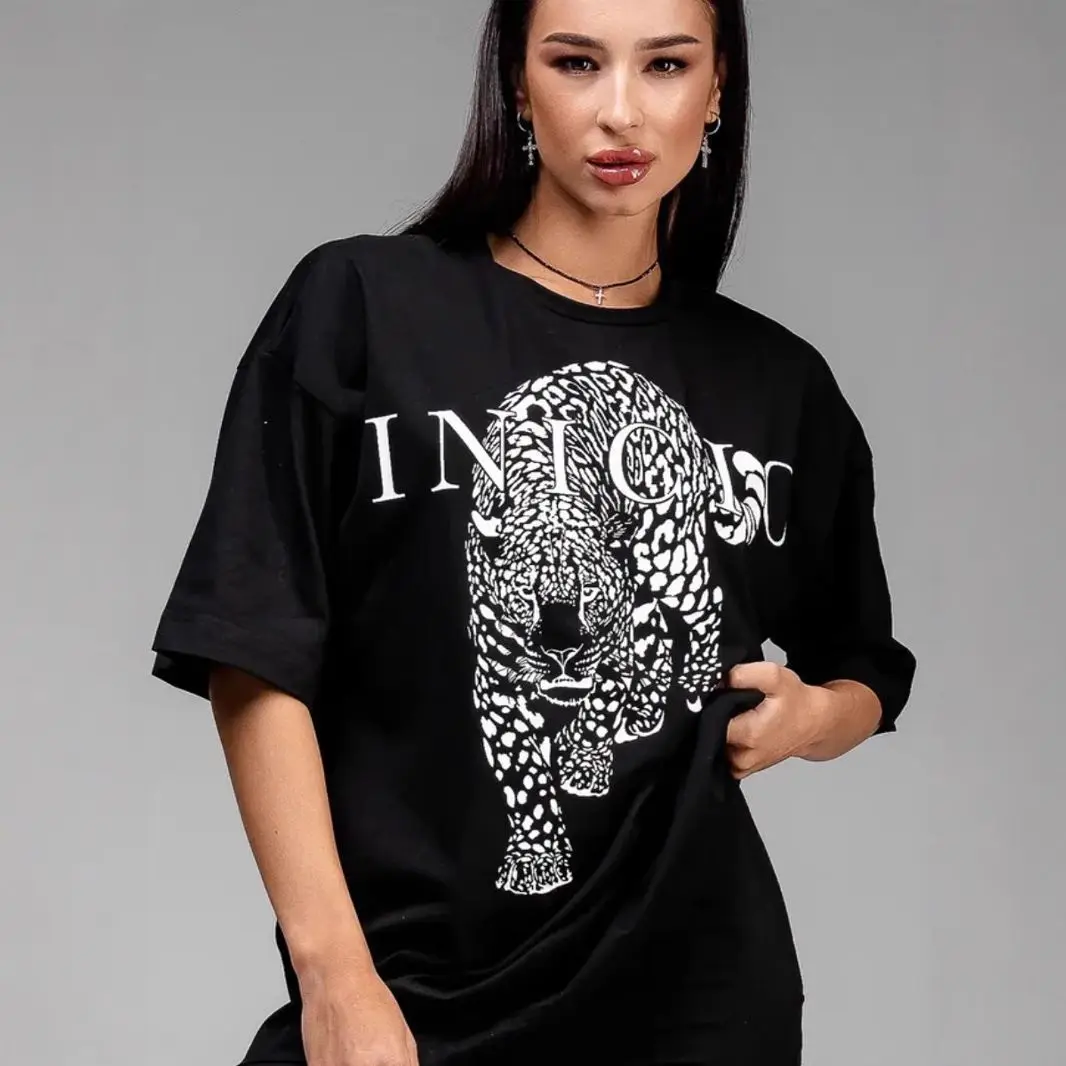 European And American Style 100% Cotton Street Personality Harajuku Fashion Design Sense Leopard Loose Summer Women's T-shirt