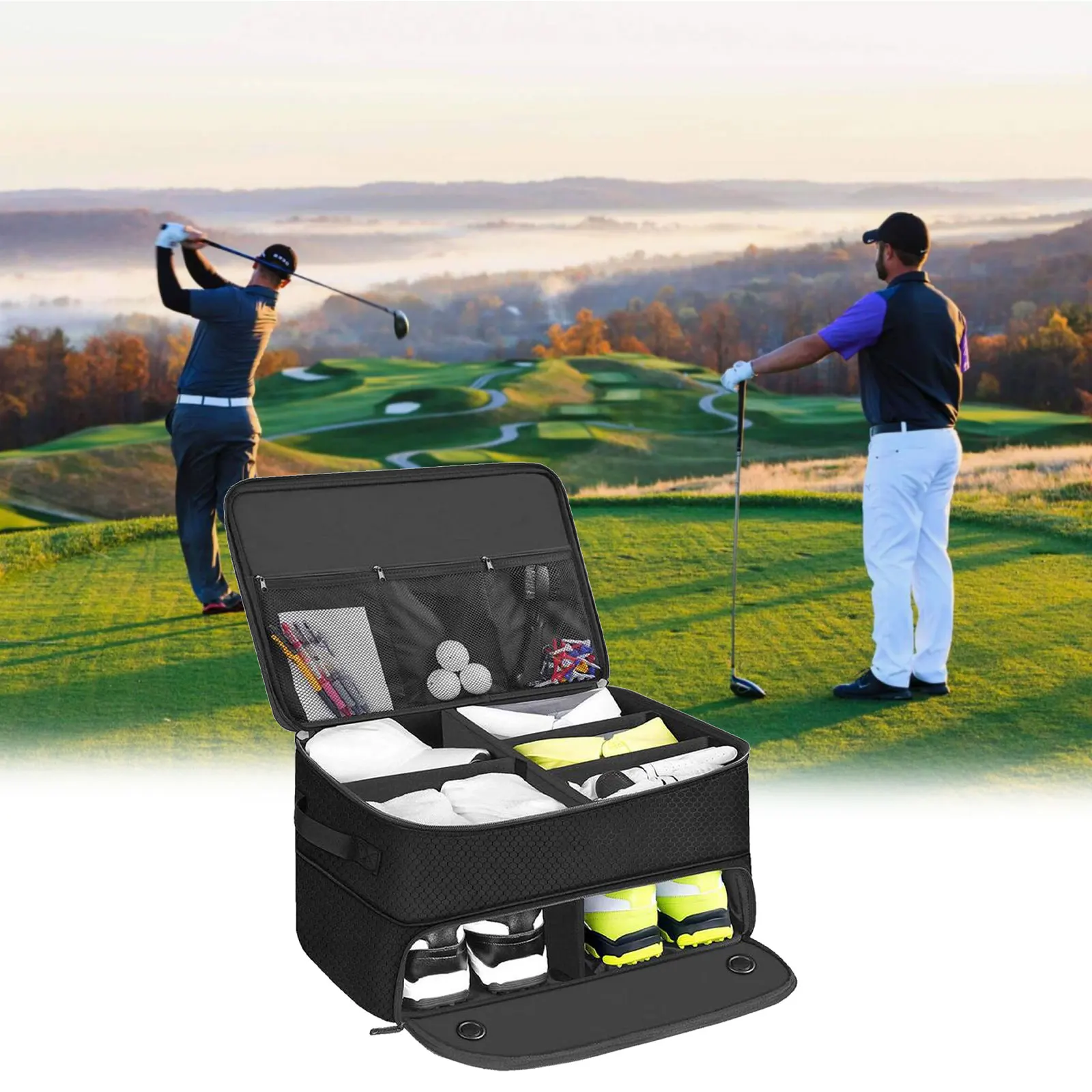 Golf Shoe Bag Outdoor Foldable Golf Supplies Storage Bag Outdoor Oxford Cloth Holder Box For Golf Ball Towel Portable  Trunk