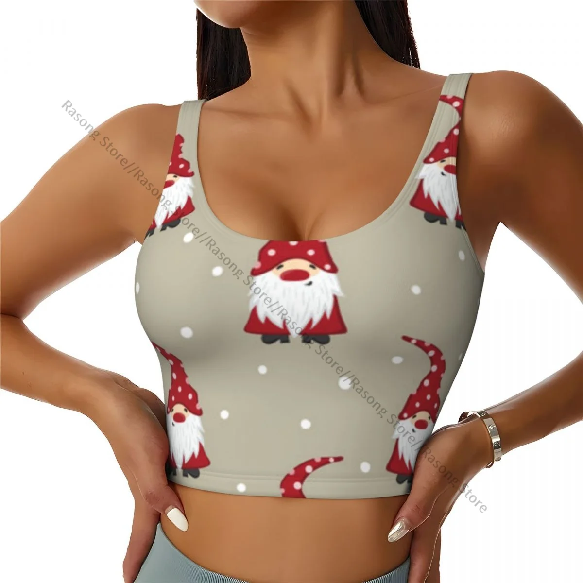 Women Sexy Sports Vest Christmas Gnomes Design Female Streetwear Sport Lingerie Tee Crop Top