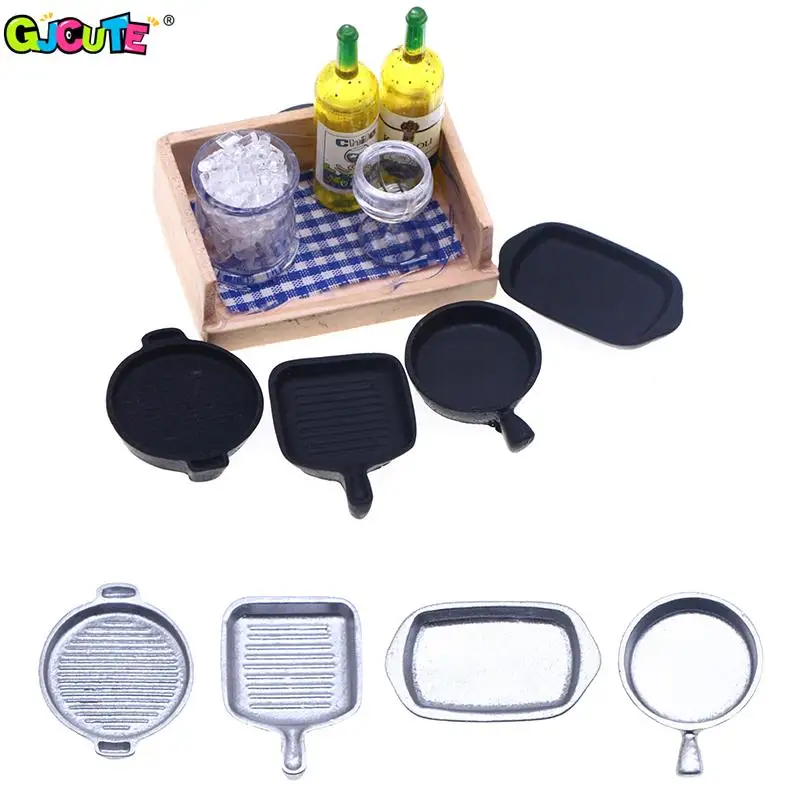 4Pcs 1:12 Dollhouse Miniature Baking Tray Pan Steak Skillet Simulate Kitchenware Model Kitchen Decor Toy Doll House Accessories