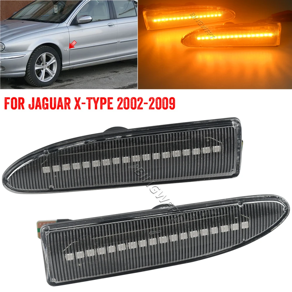 Pair LED Dynamic Turn Signal Lights Side Marker Fender Blinker Indicator Lamp For JAGUAR X-TYPE 2002 2003 2004 2005-2009