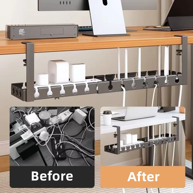 Under Table Retractable Storage Rack No Punching Metal Cable Management Tray Home Office Desk Wire Organizer Power Strip Storage image 3