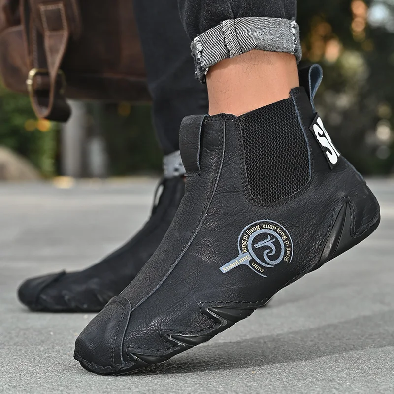 High Quality Brand Winter Suede Ankle Boots Hiking Casual Shoes Massage Soles Men\'s Leather High Top Shoes Big Size:38-48
