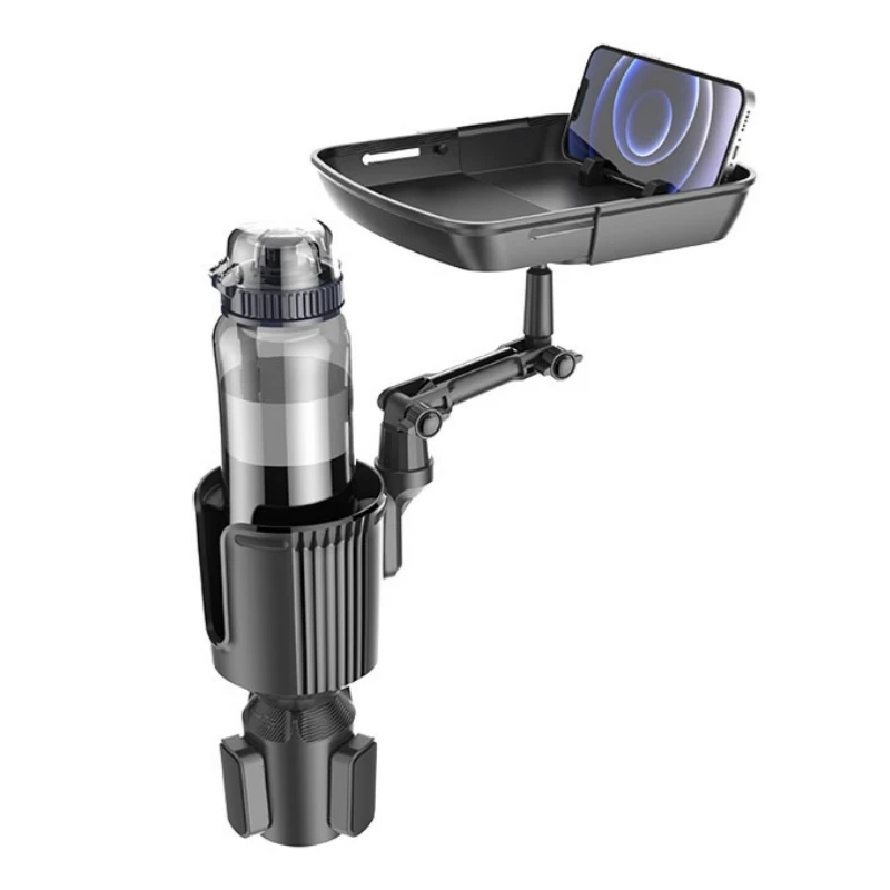 3-In-1 Car Cup Holder Expander Tray, 360°Rotatable Adjustable Arm, Detachable Auto Snack Storage Rack Holds Drink Bottle