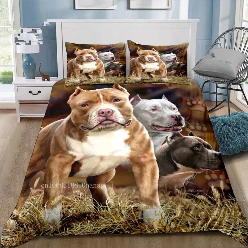 Imagem -02 - Pitbull Impressão 3d Bedding Grupo 3-piece Consolador Grupo Bed Duvet Cover Dog Animal Cover Duplo Rei para Toda a Temporada Twin