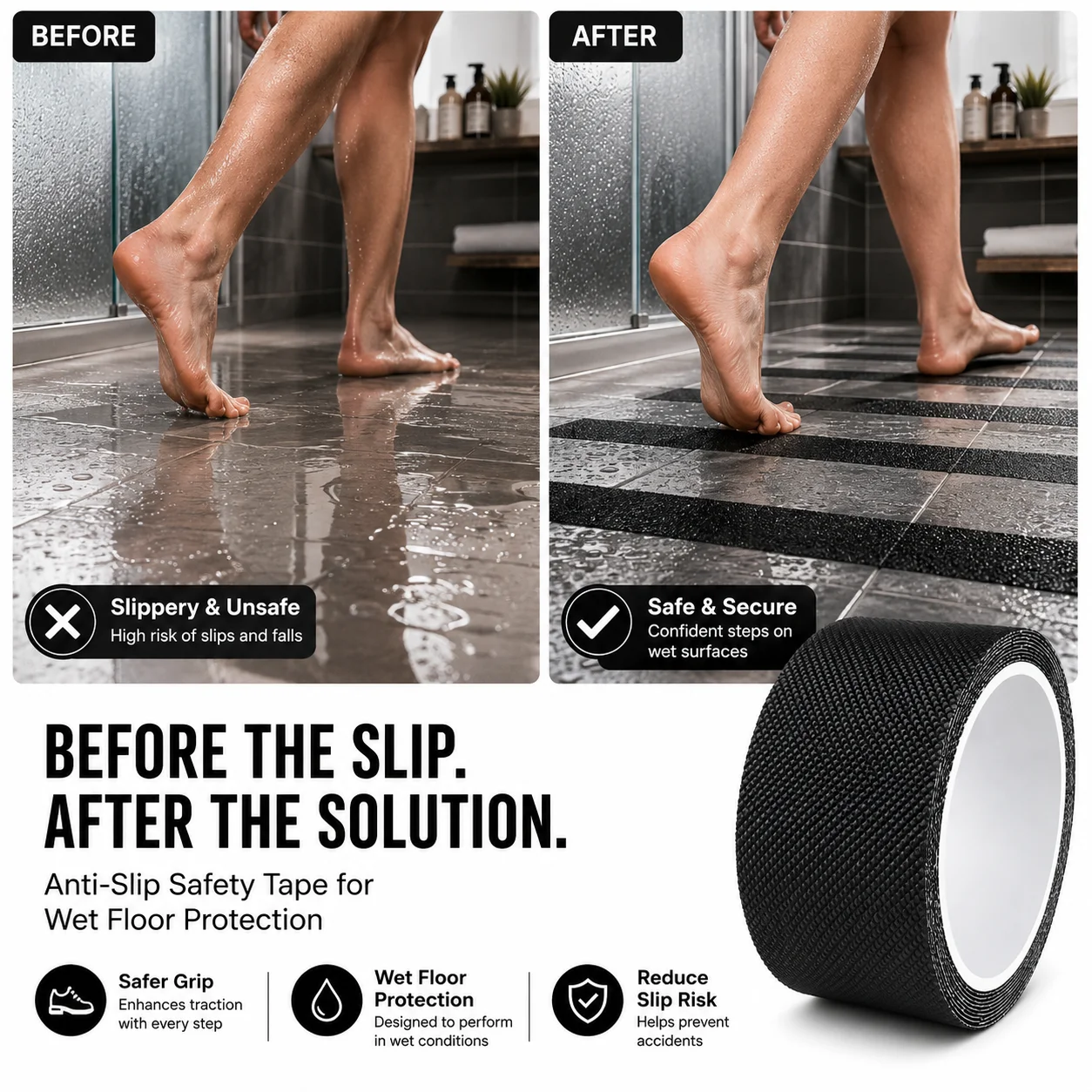Anti Slip Safety Tape Waterproof Non Skid Grip Tape for Stairs Bathroom Kitchen Balcony Pool Self Adhesive Traction Strips