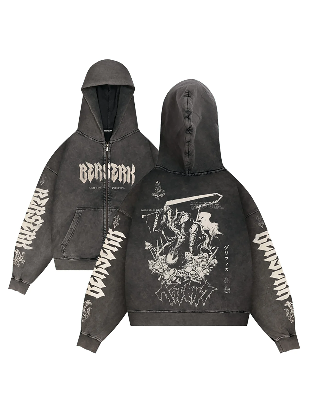 

Замешевая толстовка с капюшоном на молнии Jaet Berserk, аниме, мультяшный принт, свободная посадка, молодежная осенне-зимняя повседневная удобная хлопковая толстовка