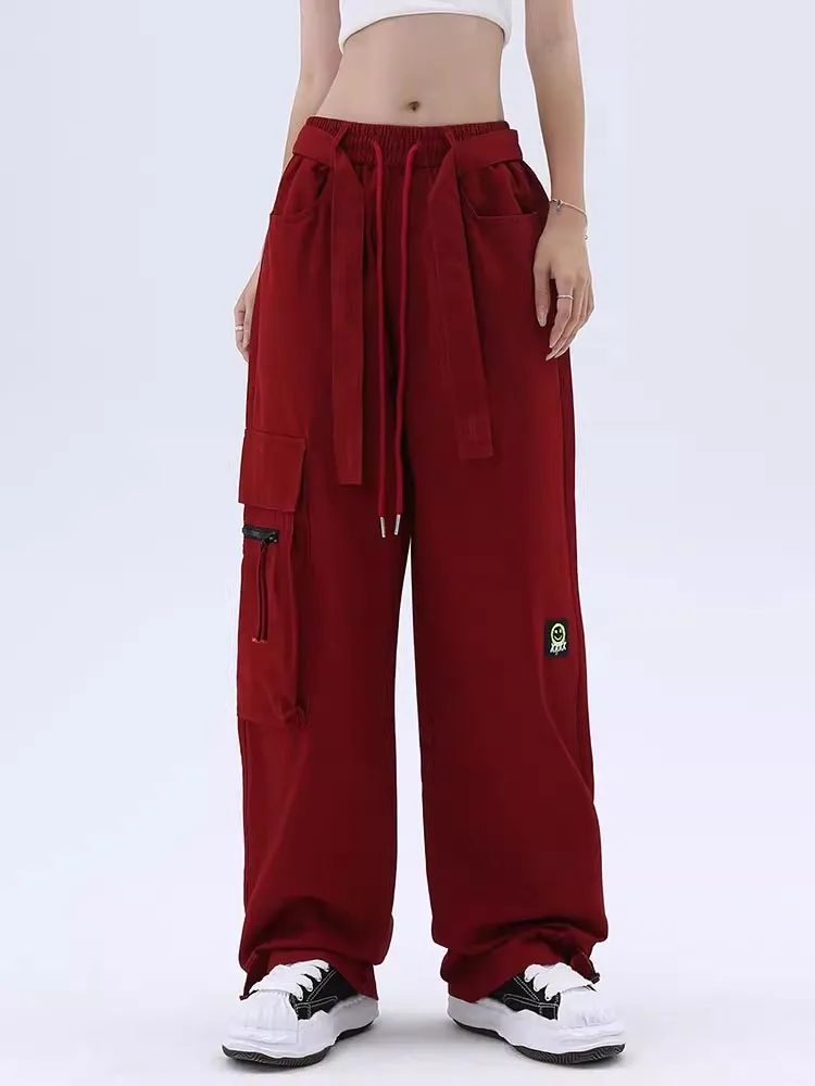 

Summer Dopamine Pocket Work Pants for Women Design Sensation Quick Drying Sports Parachute Pants Sweet Cool Style Leg Tigh