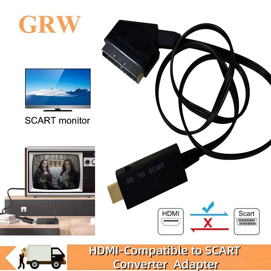 HDMI‑Compatible to SCART Video Audio Converter Adapter Cable 1080P PAL NTSC Micro USB Power for CRT Old TV Set‑Top Box DVD VCR