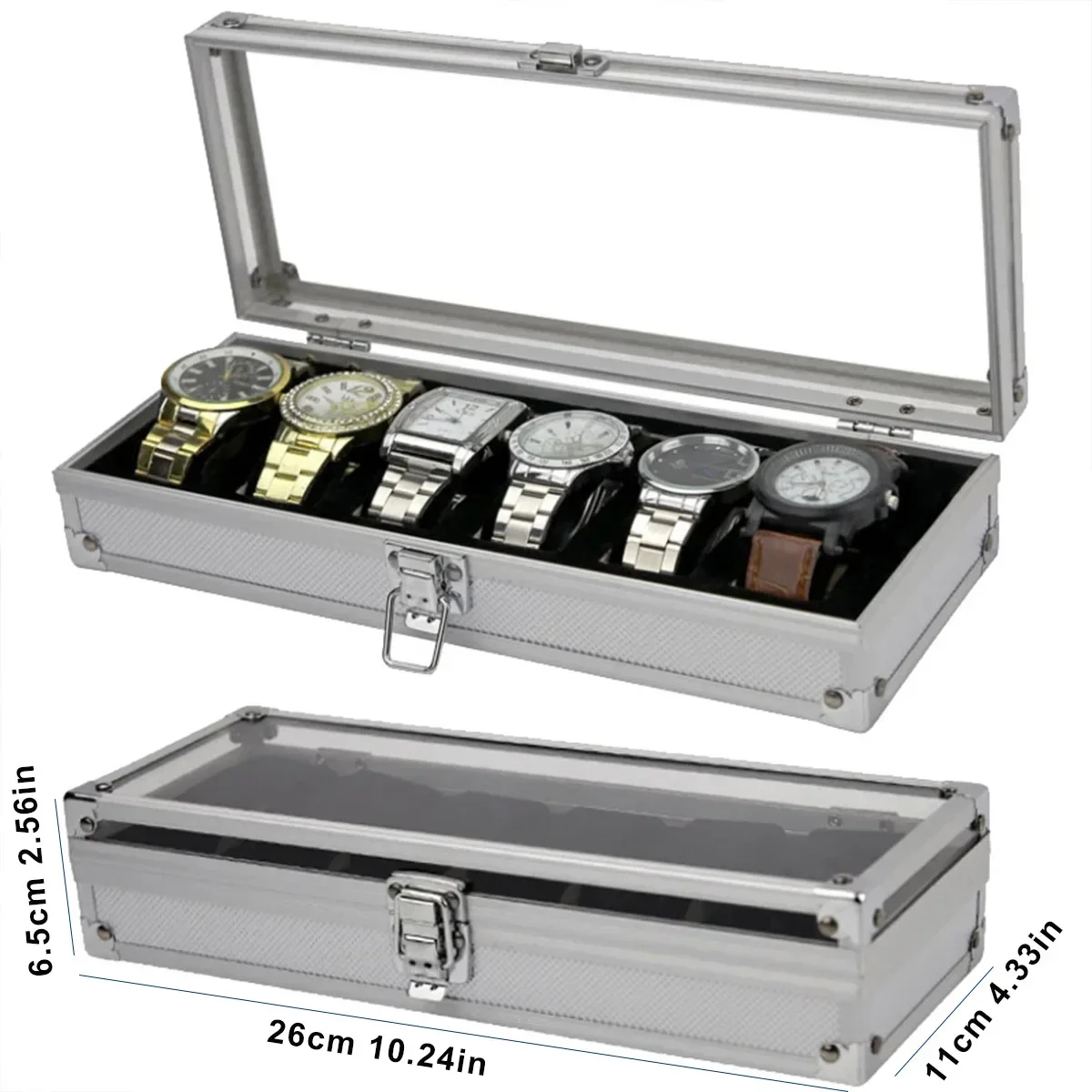 Useful Aluminium Watches Box 12 Grid Slots Jewelry Watches Display Storage Box Square Case Suede Inside Rectangle Watch Holder