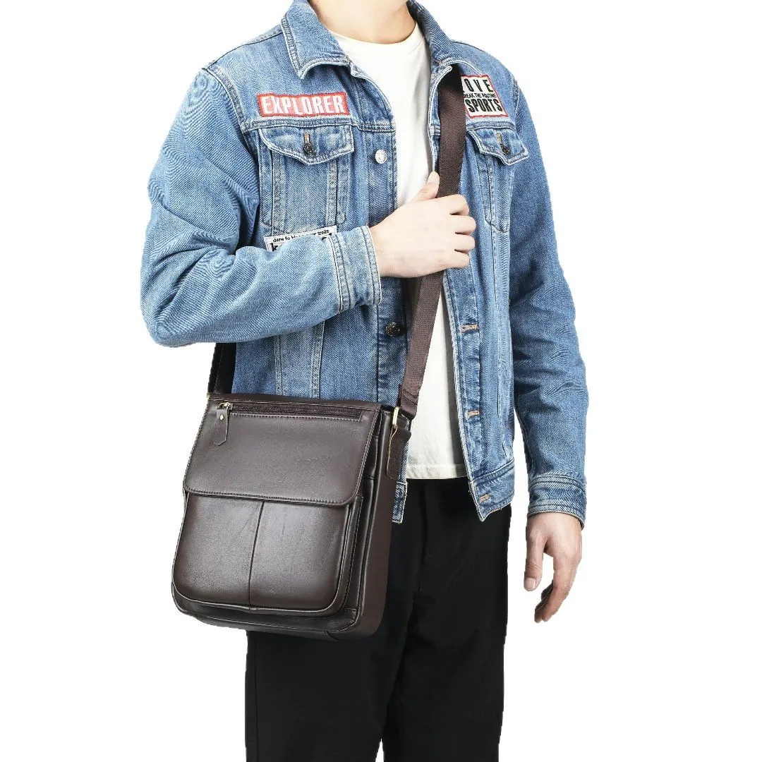 

Head layer cowhine retro cover type diagonal cross bag commuting large capacity real leather men's shoulder bag