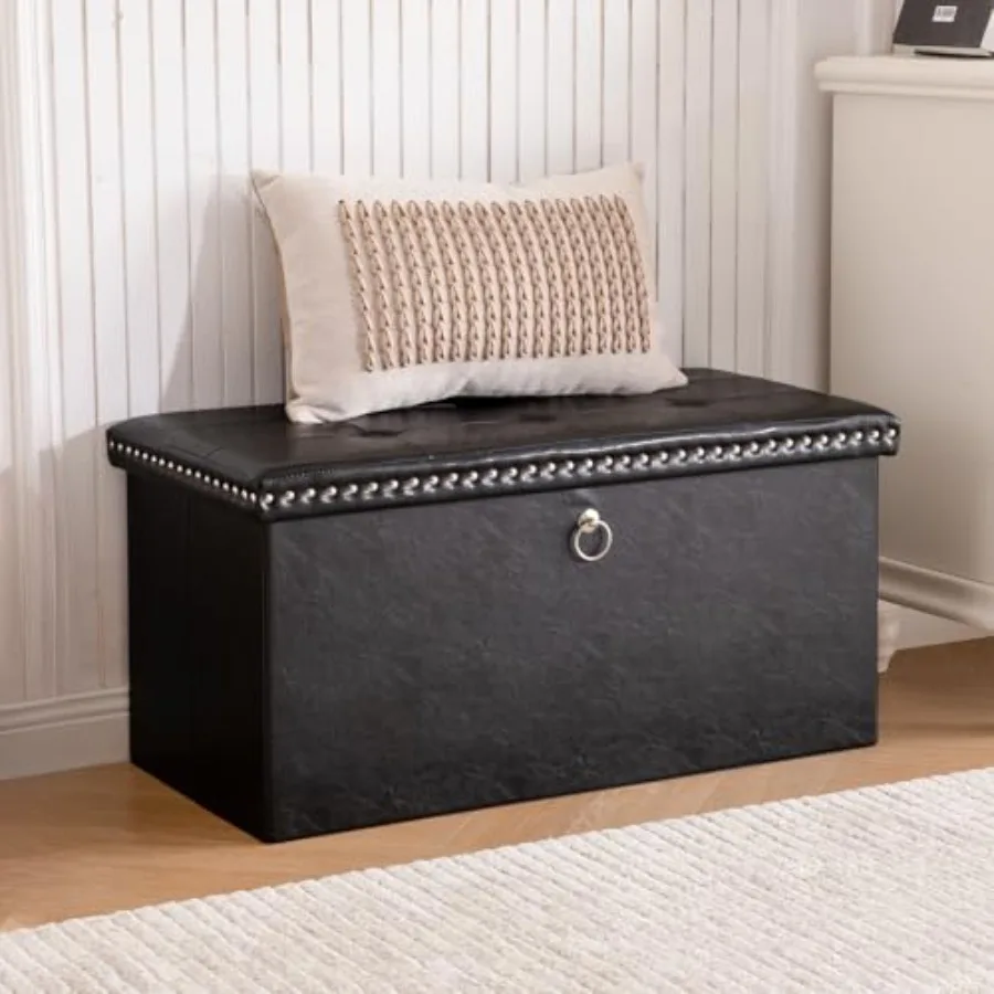 

Складная скамья-пуф для хранения 30 дюймов, кожаная, с подставкой для ног, табурет-пуф с отсеком для хранения, прикроватная скамья-пуф, подставка для ног для Li