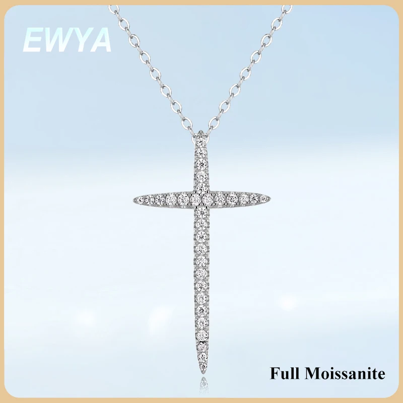 

Кулон-крест Иисуса из муассанита EWYA Full D Color для женщин и мужчин, серебро 925 пробы, с лабораторными бриллиантами, изящная цепочка на шею, подарок для вечеринки