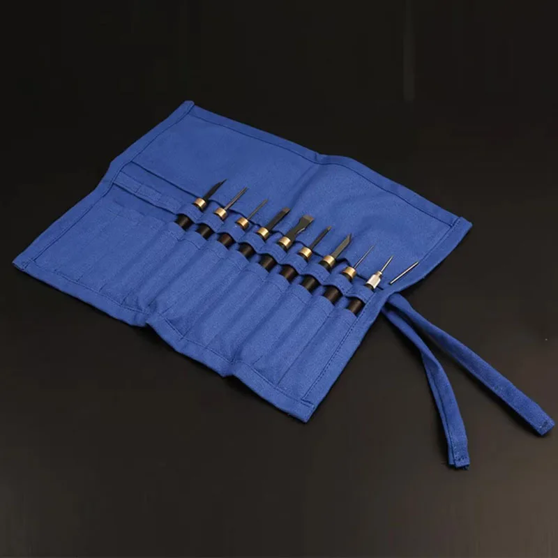 Purple Sandalwood Handle Calabash Carving Tool Set - Traditional Carving Tools with Storage Bag for Precision Crafting