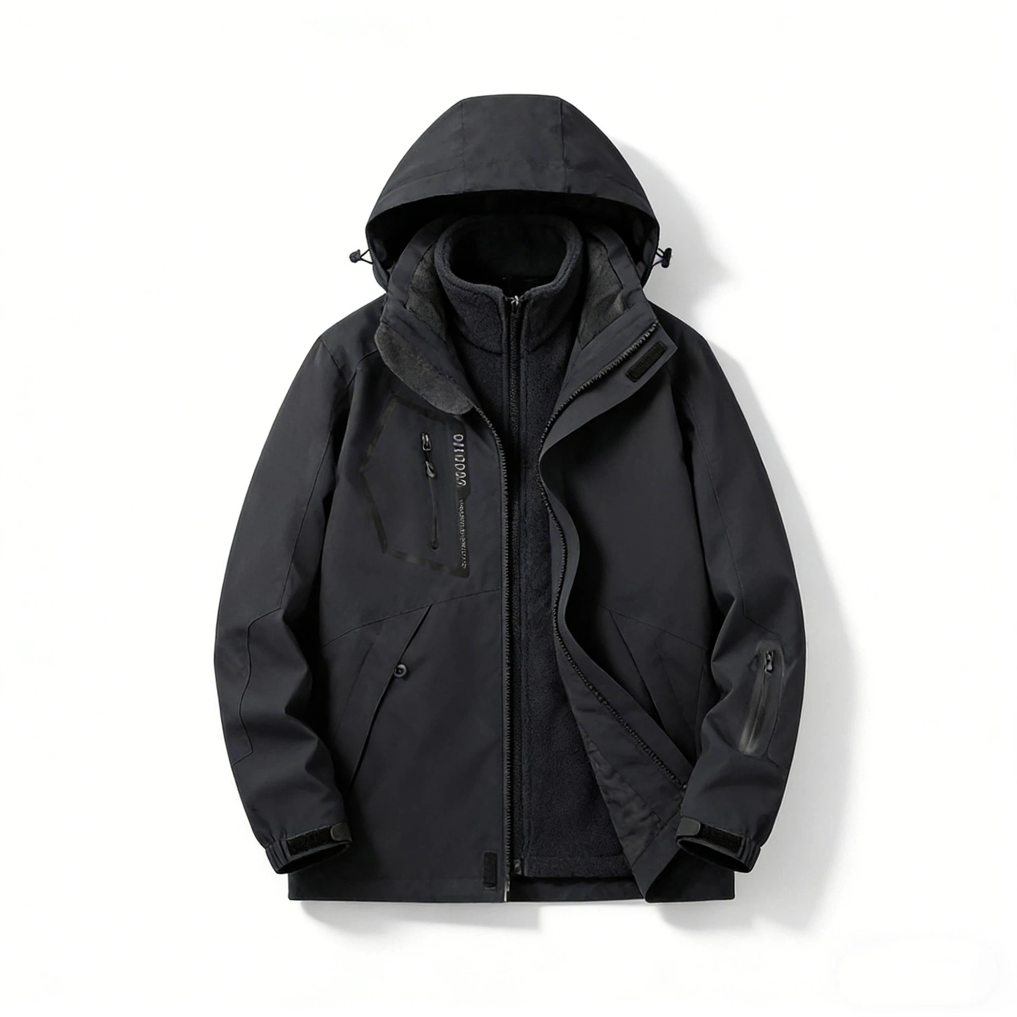 Men's 3 in 1 Jacket Detachable Fleece Windproof Waterproof Winter Coat Outdoor Hiking Ski Jacket with Hood Unisex Hiking Suit