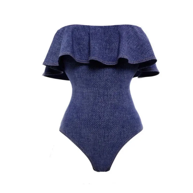 Maillot de bain une pièce en denim pour femme, robe de plage de vacances, maillot de bain amincissant, couvrant le ventre, rétro français, nouveau, 2021