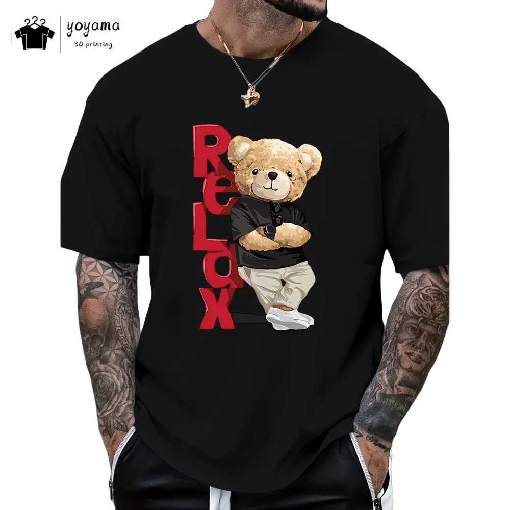 Fashion Bear Graphic T-Shirts Men New Breathable Men's Short Sleeve Tee Trend Versatile Men's Top Casual Oversized Men's T-Shirt