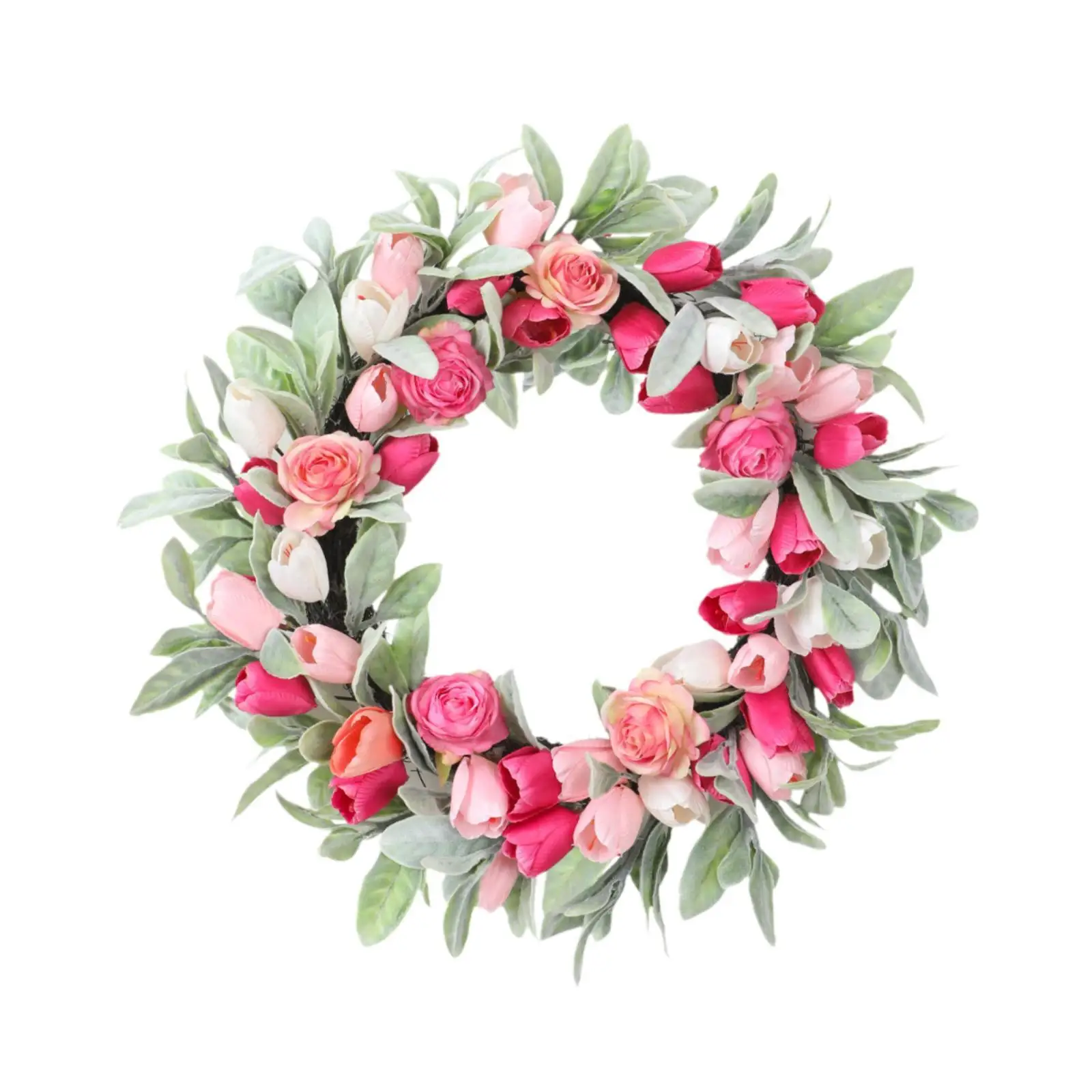 

Decorative Artificial Flower Wreath 50cm Garland with Green Leaves Hanging Ornament for Front Door New Year Housewarming