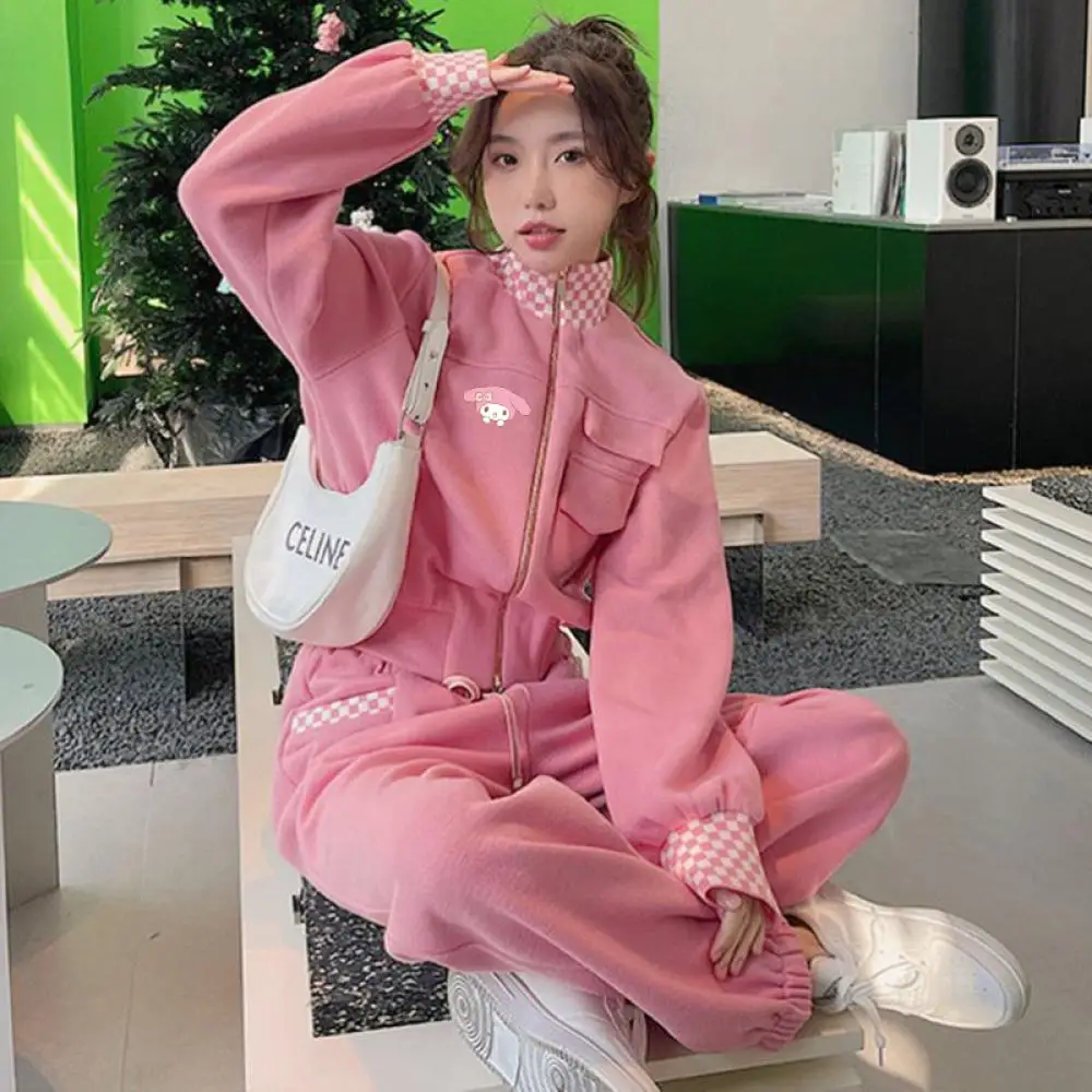 

Anime 2Pcs My Melody Women's Sweatshirt Suit Sanrios Kawaii Autumn Cotton Costume Pink Hoodie Pants Cartoon Girl Student Leisure