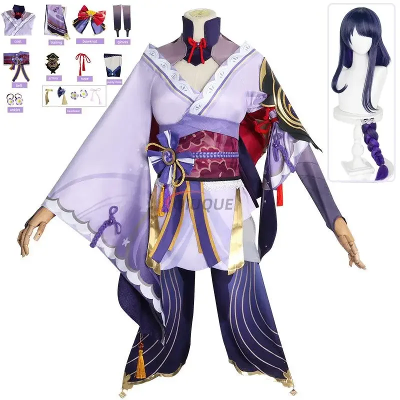 Genshin Impact Raiden Shogun Cosplay Costume Baal Wig Women Uniforms Beelzebul Dress Game Clothing