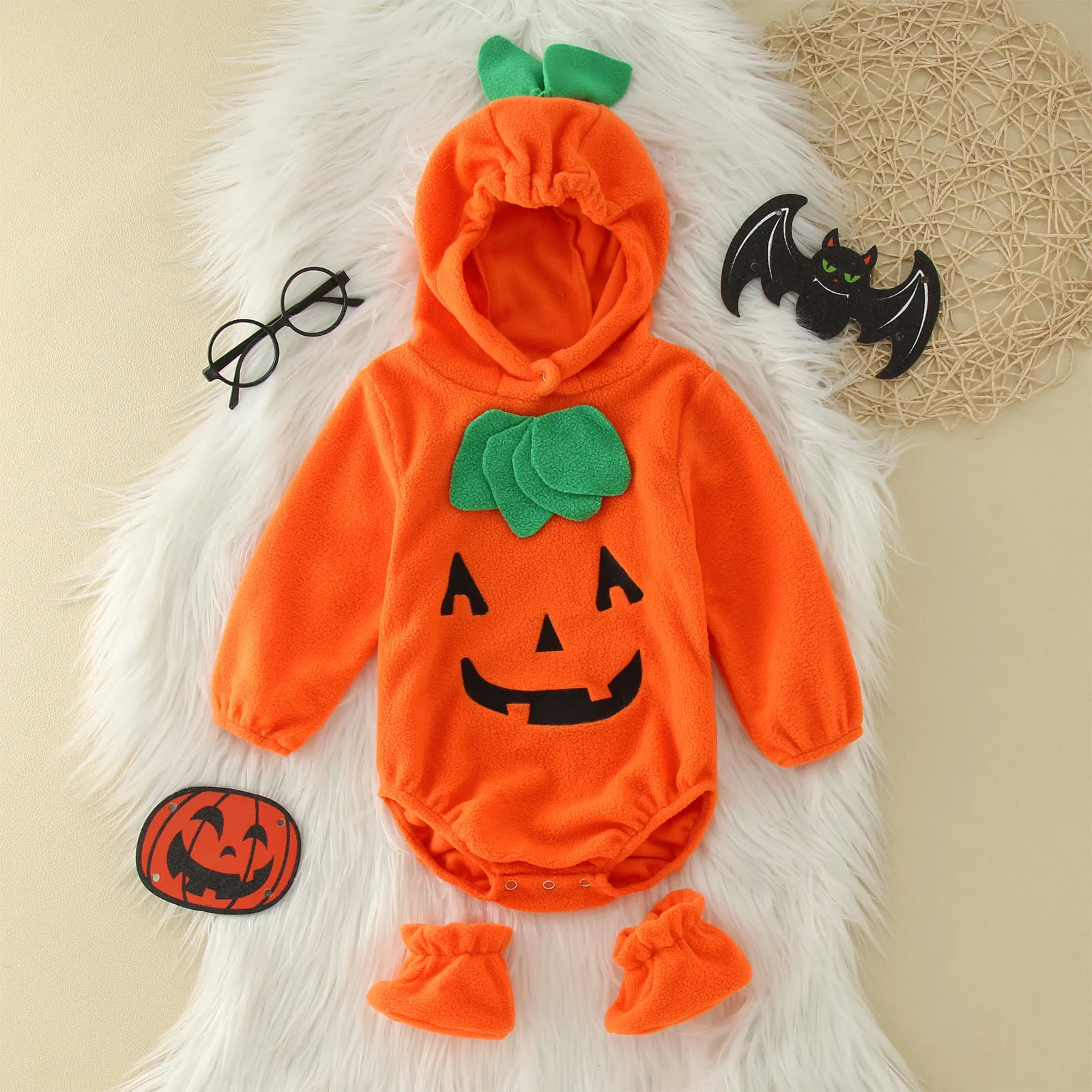 Halloween Costume For Infant Boys Girls Sleeveless Hood Jumpsuit Baby Party Cosplay Pumpkin Warm Soft Cotton Clothing 0-3Years