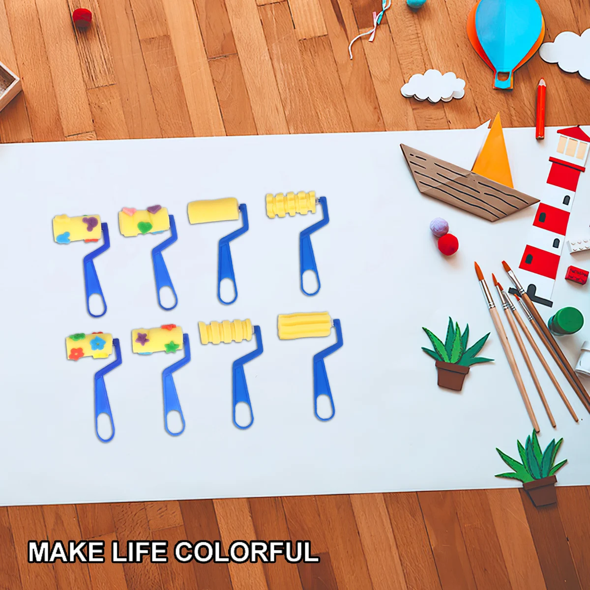 

8 pcs Sponge Paint Brush Set Kids Art Drawing Graffiti Tool Roller Blue Compact Size Long Use Preschool Education Painting