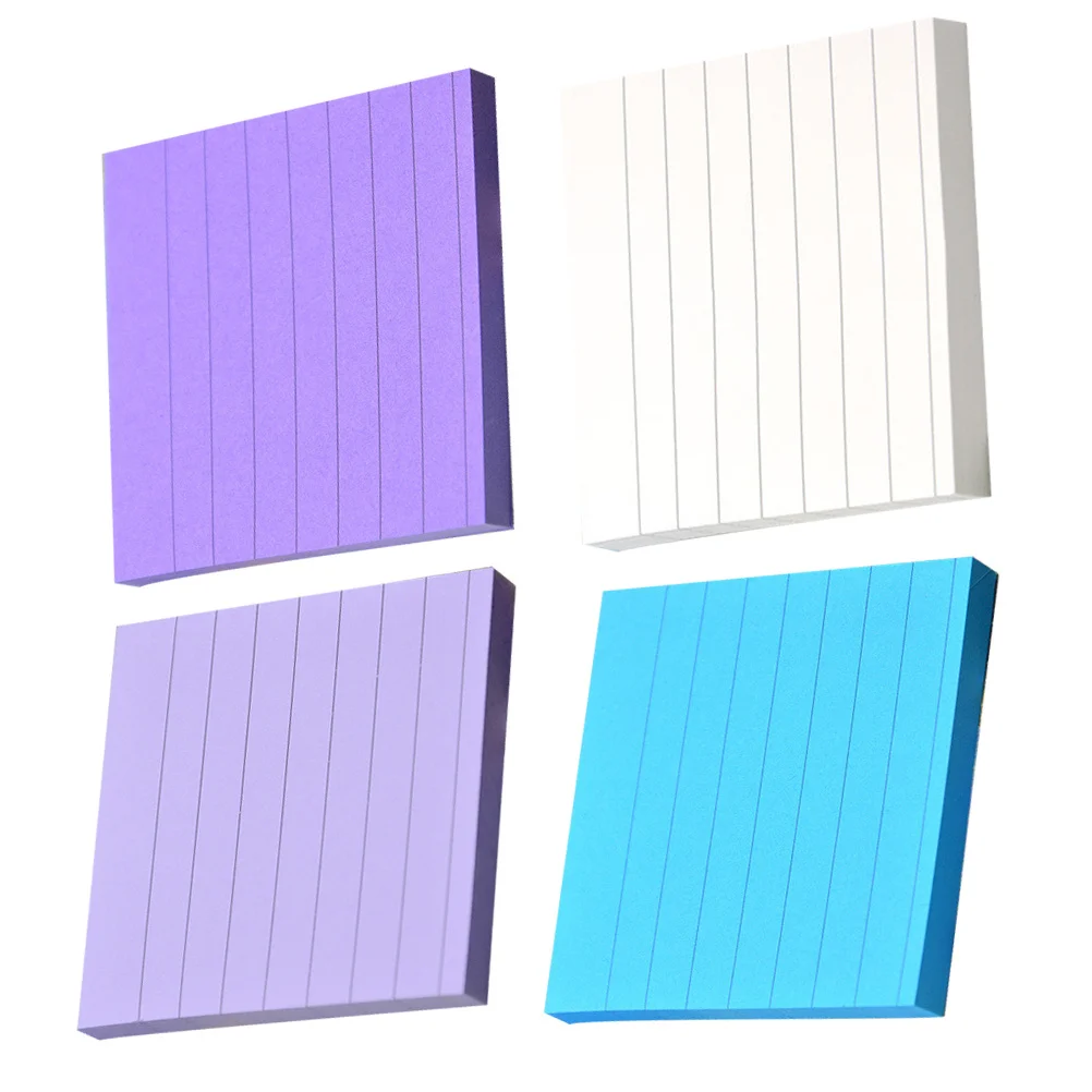 

4Pcs Candy Color Kraft Paper Sticky Notepads Striped Memo Pads Self-Stick Notes for Study Office Home Quick Reminder