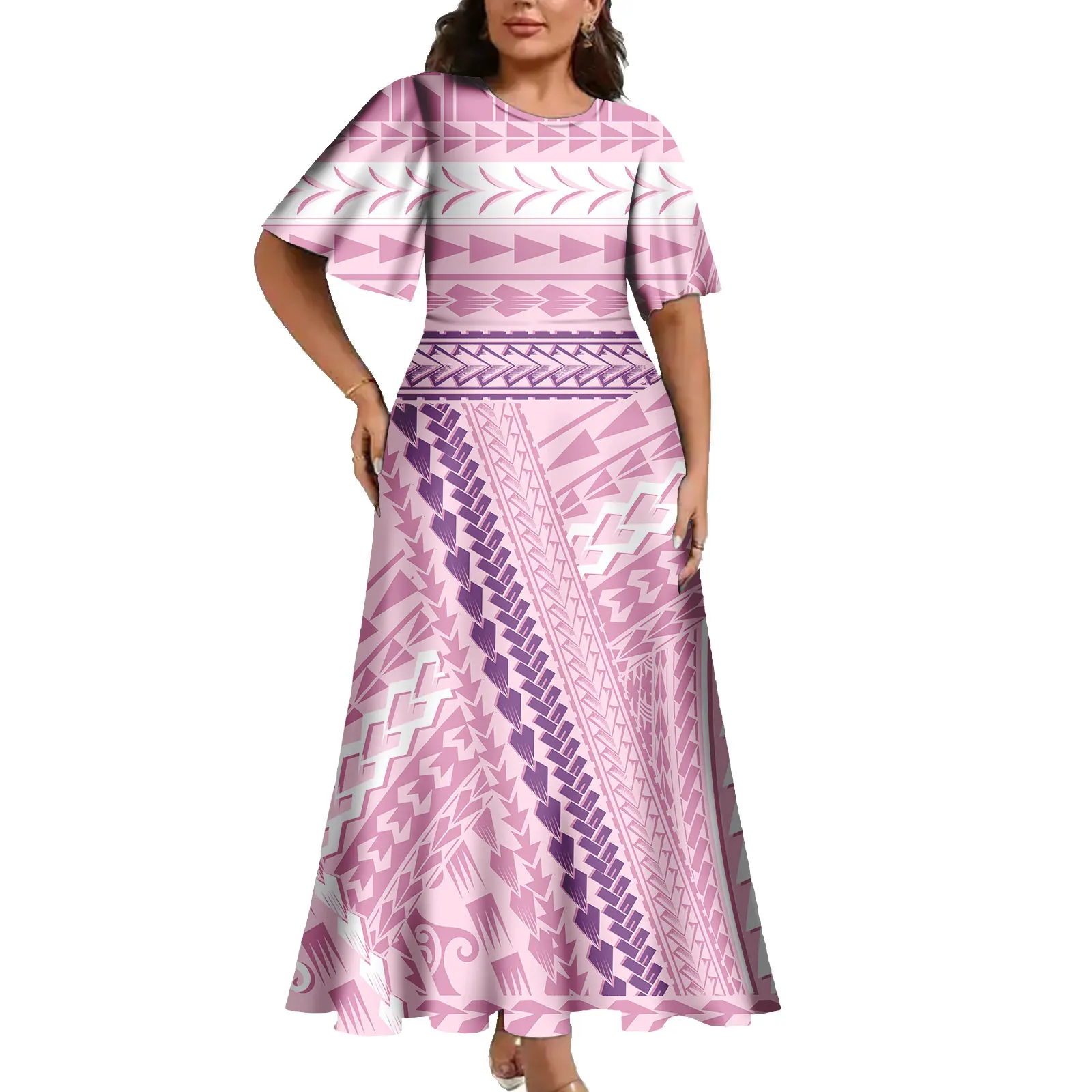 Dropshipping Clothing Women Party Dresses Polynesian Print On Demand Wholesale O-Neck Custom Fashion Casual Dress