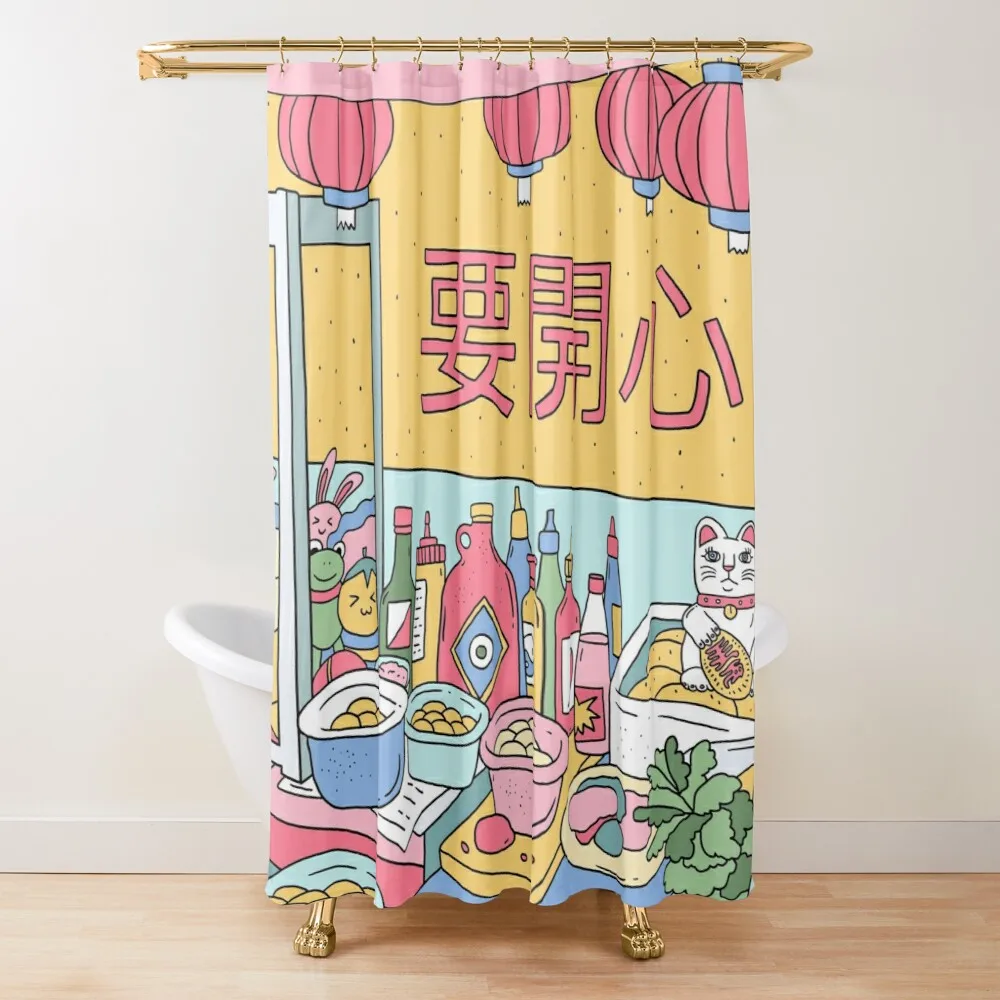 Lucky Cat Shower Curtain, Japanese Lucky Cat Lucky Cat Gold Coin Bathroom Bath Decor Polyester Fabric Shower Curtains with Hooks